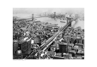 Brooklyn and Manhattan Bridges, 1916 Art Print - Vintage New York City Wall Art Décor