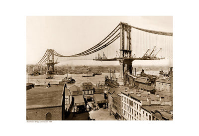 Manhattan Bridge Construction, 1909 Sepia Art Print - Vintage New York City Wall Art Décor