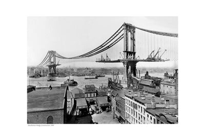 Framed Manhattan Bridge Construction, 1909 13 x 19