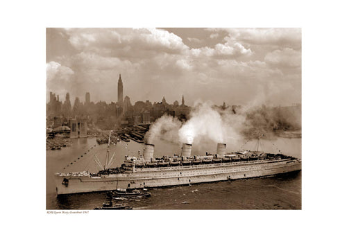 RMS Queen Mary Ocean Liner 1945 Sepia Art Print - Vintage Nautical Wall Decor 13x19 inch