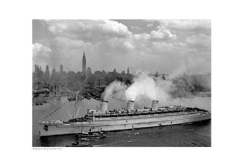 Framed RMS Queen Mary, Ocean Liner, 1945 13 x 19