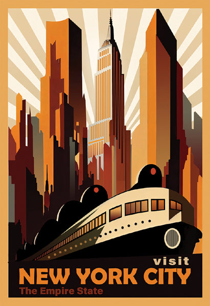 Visit New York City Ferry & Empire State Building Art Print - Iconic NYC Wall Art Decor