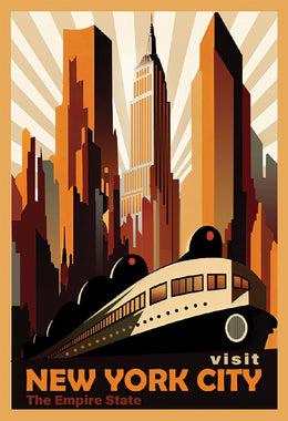 Visit New York City Ferry & Empire State Building Art Print - Iconic NYC Wall Art Decor