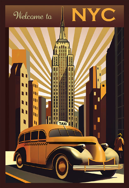 Welcome to NYC Taxi & Empire State Building Art Print - Iconic New York City Wall Decor