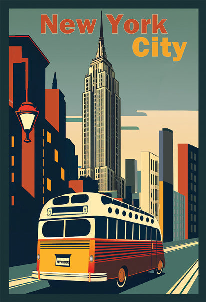 New York City Bus & Empire State Building Art Print | Iconic NYC Wall Art Décor