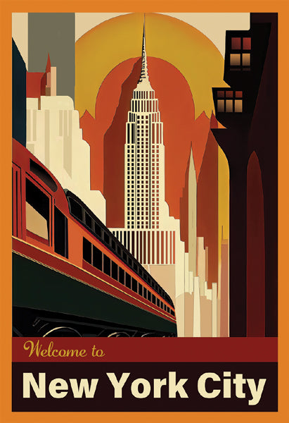 Train to New York City Wall Art Décor - Captivating Urban Landscape Print for Home & Office