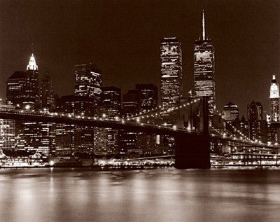 Over the Brooklyn Bridge at Night Art Print by Walter Gritsik - Wall Art Decor