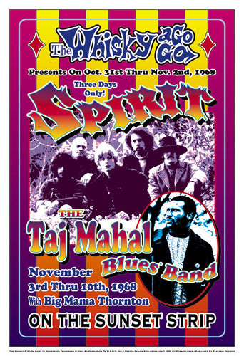 Spirit & Taj Mahal Blues Band 1968: Whisky-A-Go-Go, Los Angeles by Dennis Loren - Vintage Music Art Print