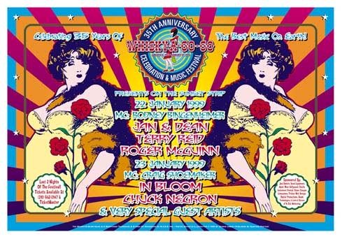 Art Print Whisky-A-Go-Go 35th Anniversary 1999, Woman with Rose Design by Dennis Loren Wall Art Décor 13 3/8 x 19 1/2 inch