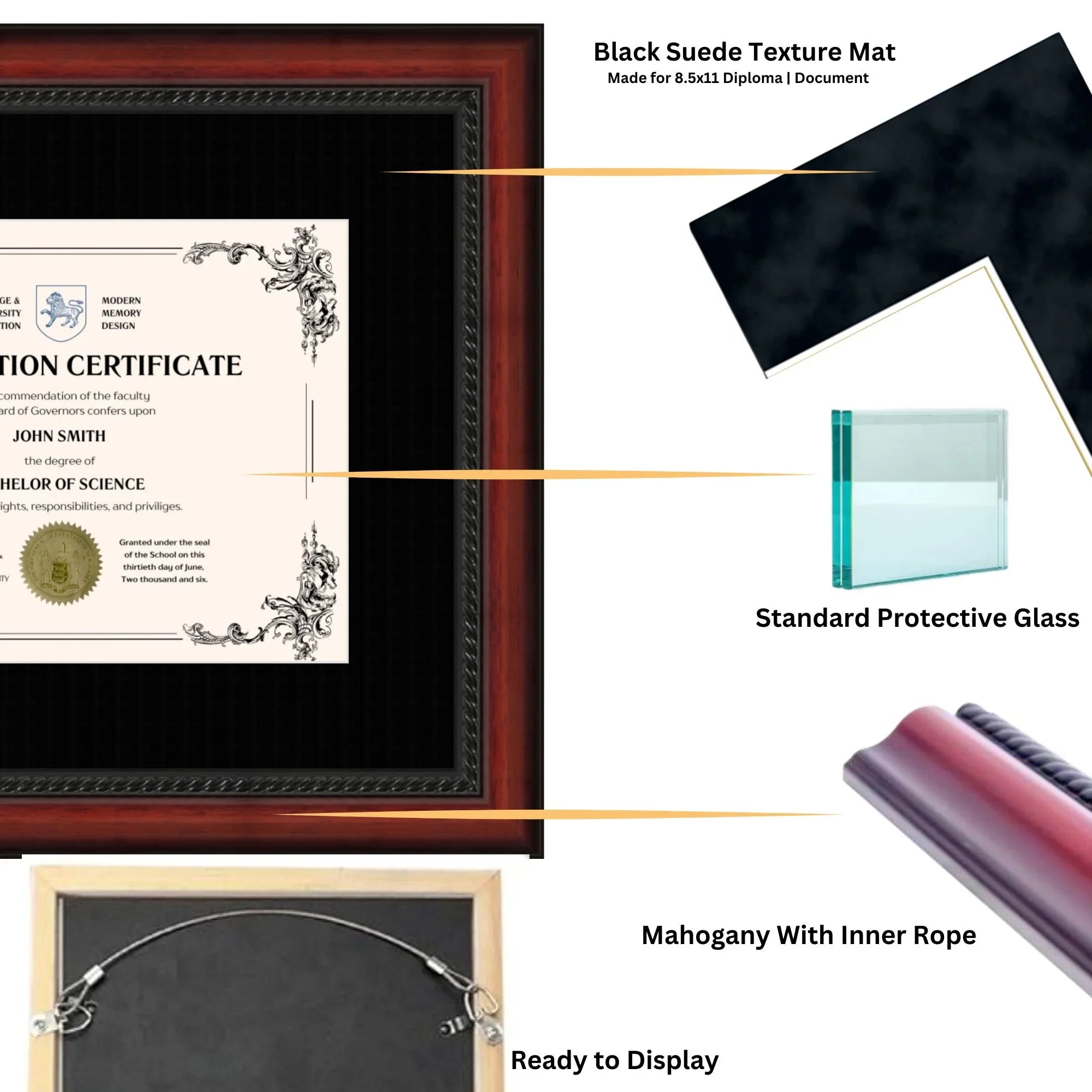 Purdue University Diploma Frame - ModernMemoryDesign Mahogany Rope