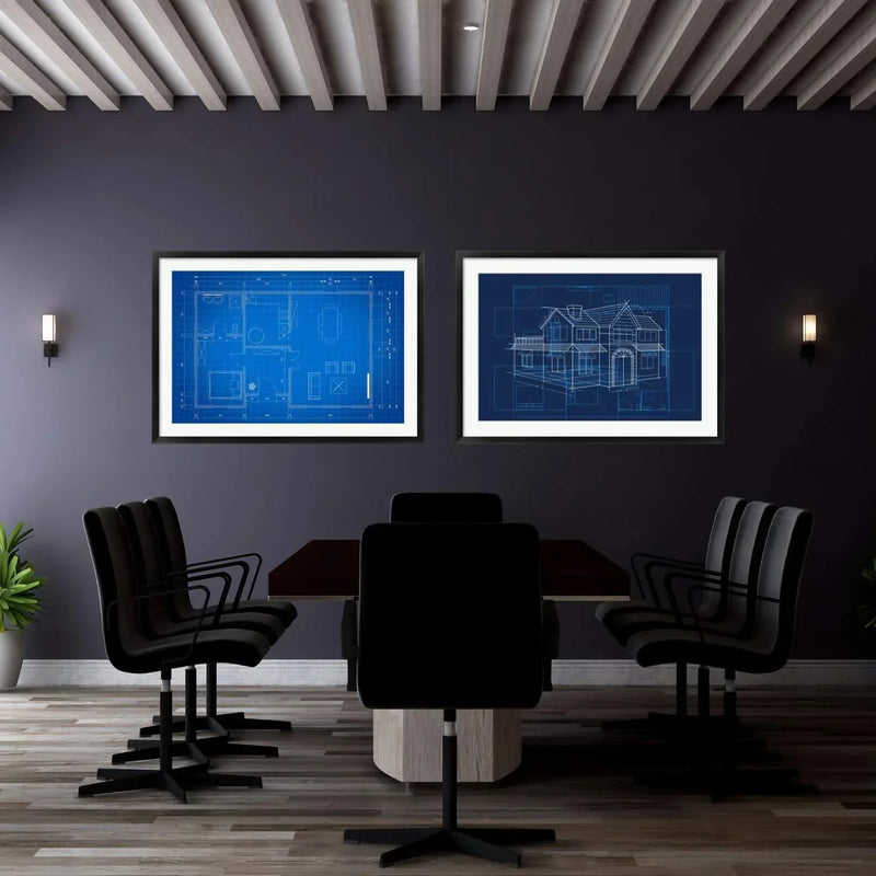 Blue Rant Frame Blueprint Picture Frame Modern Framing for House Plans & Constructio