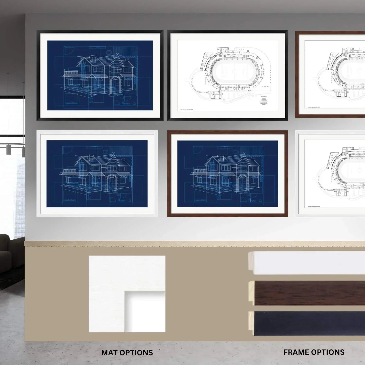 Blue Rant Layout Frame Blueprint Picture Frame Modern Framing for House Plans & Constructio