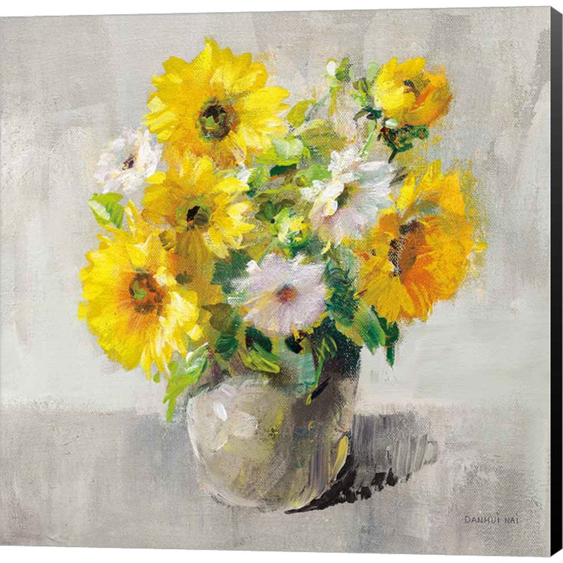 Sunflower Still Life I on Gray by Danhui Nai, Canvas Art
