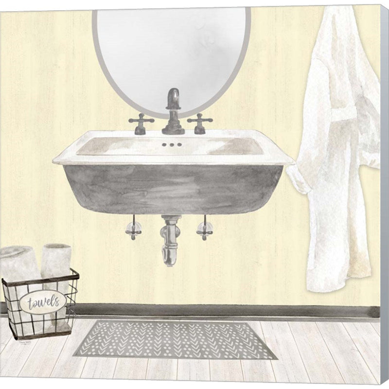 Farmhouse Bath II Gray & Yellow 2-Sink by Tara Reed, Canvas Art