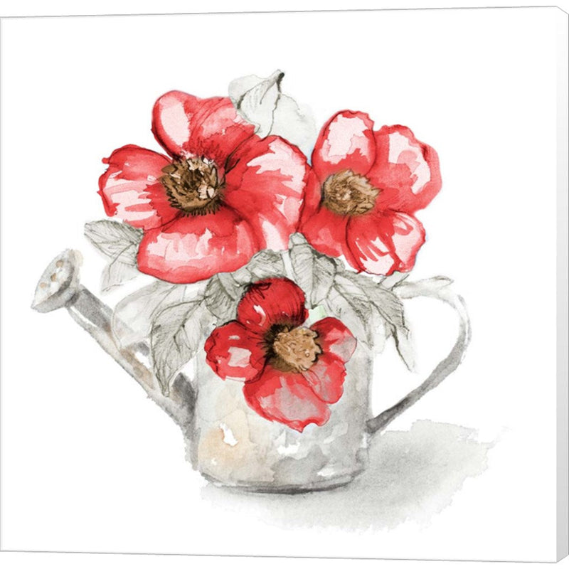 Red Florals In Watering Can I by Lanie Loreth, Canvas Art