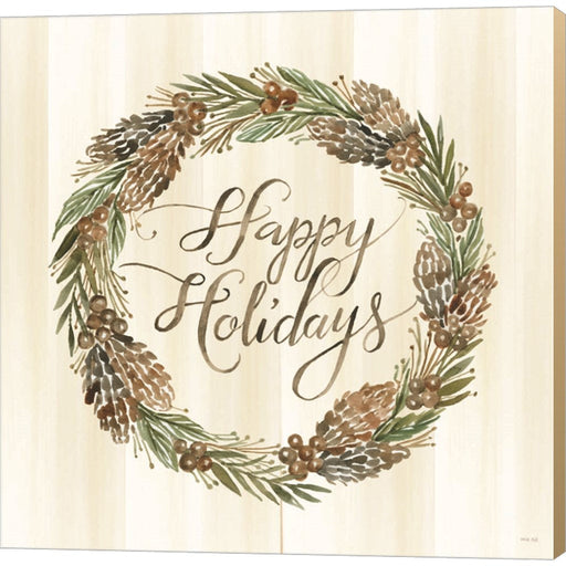 Sage Happy Holidays Wreath by Cindy Jacobs, Canvas Art