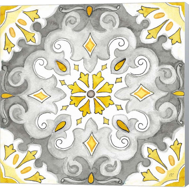 Jewel Medallion yellow gray I by Cynthia Coulter, Canvas Art
