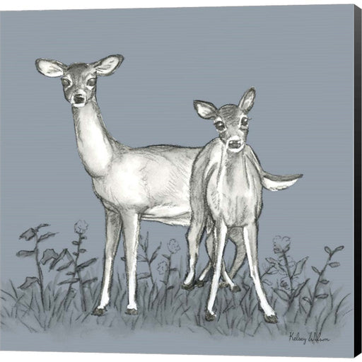 Watercolor Pencil Forest color X-Deer Family by Kelsey Wilson, Canvas Art