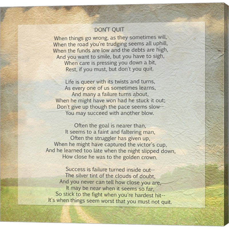 Don't Quit Poem (field) by Unknown, Canvas Art