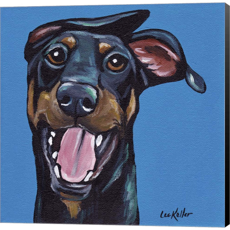 Doberman On Blue by Hippie Hound Studios, Canvas Art