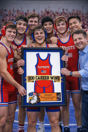 100 Career Win Wrestling Singlet Frame Banner Senior Award Night Gift Idea