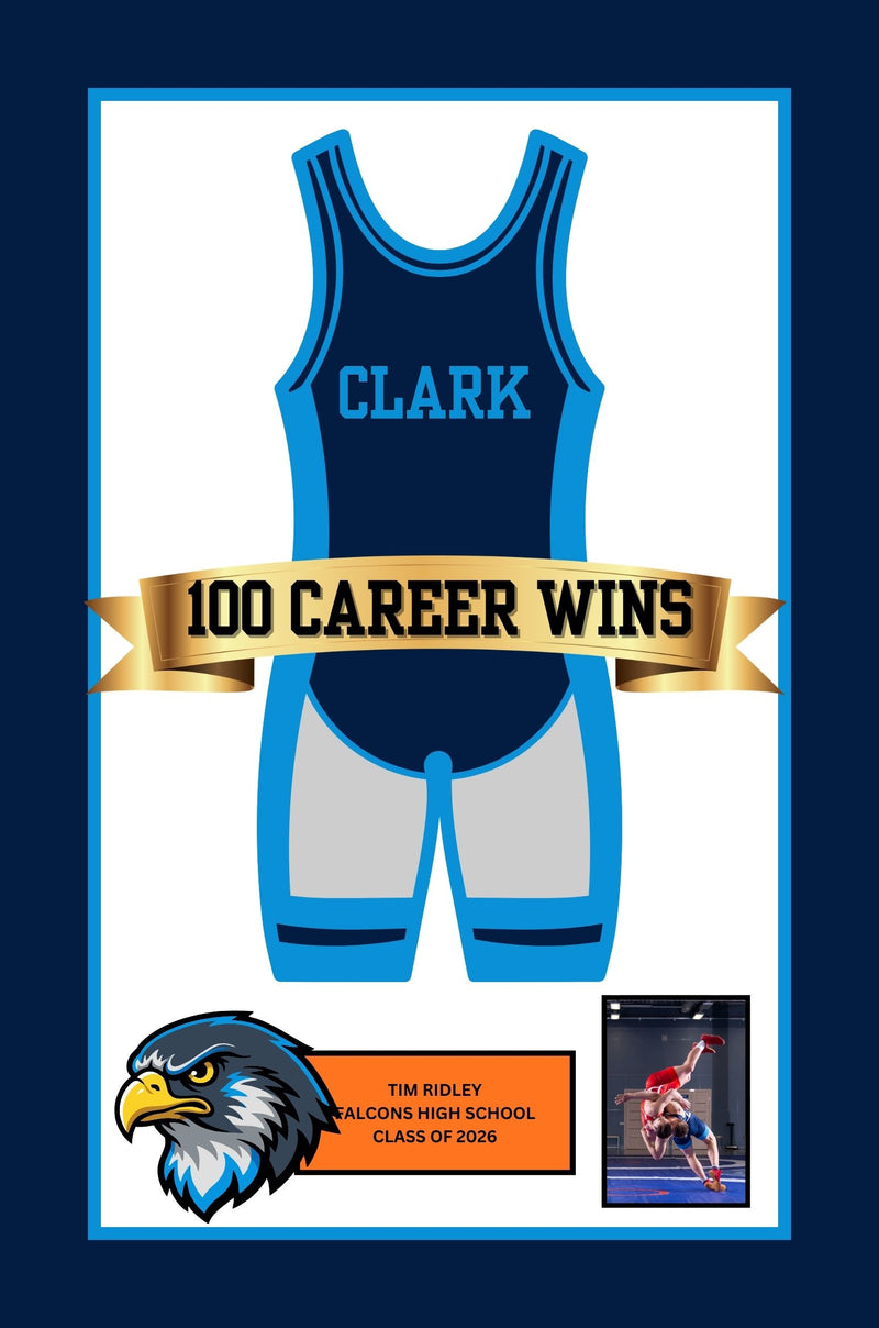 100 career win wrestling singlet banner frame