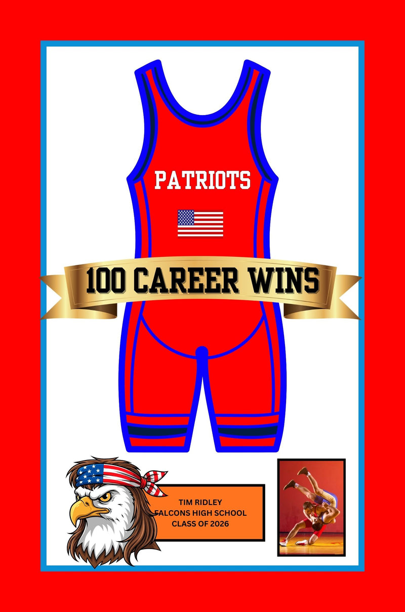 100 Career Win Wrestling Singlet Frame Banner Senior Award Night Gift Idea