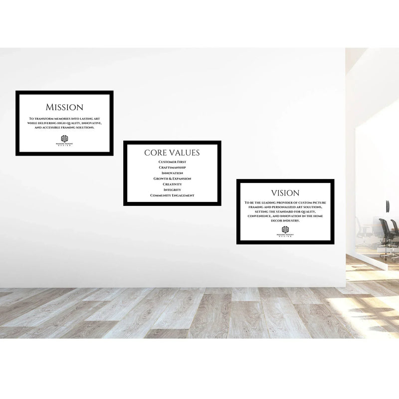 Framed Company Vision Statement Values Mission Custom Prints 40x60 Black Wood Frame  