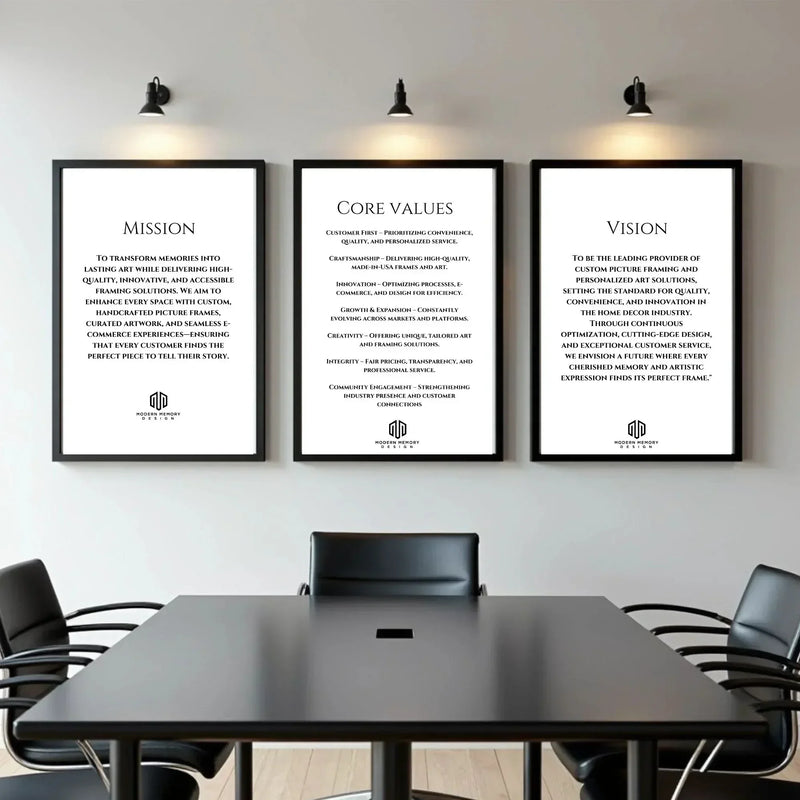 Framed Company Vision Statement Values Mission Custom Prints 40x60 Black Wood Frame  