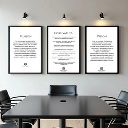 Framed Company Vision Statement Values Mission Custom Prints 40x60 Black Wood Frame  