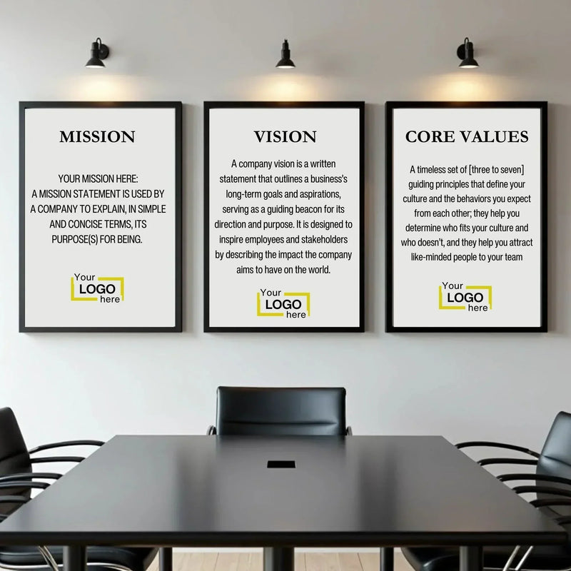 Framed Company Vision Statement Values Mission Custom Prints 40x60 Black Wood Frame  Core values