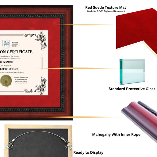 11x14 Diploma Frame Wood with Glass 8.5x11 Inch with Mat Documents Certificates