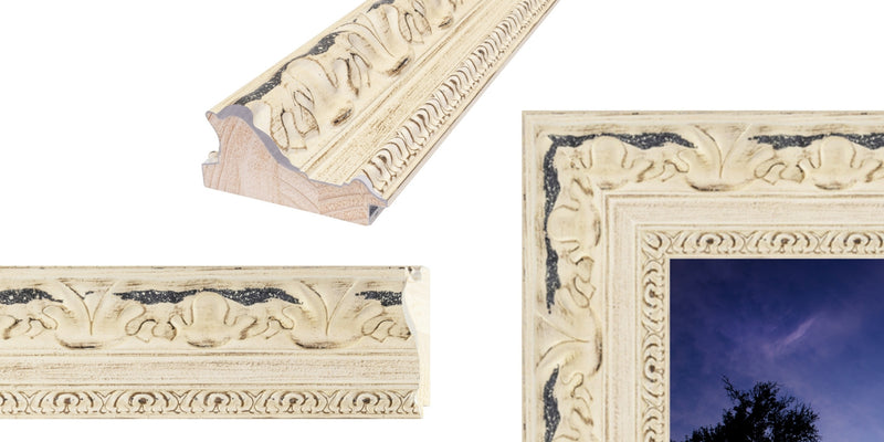 Distressed Aged White Wash Wood Picture Frame - 4 Inch Wide - Wide Cloud Dancer Frame