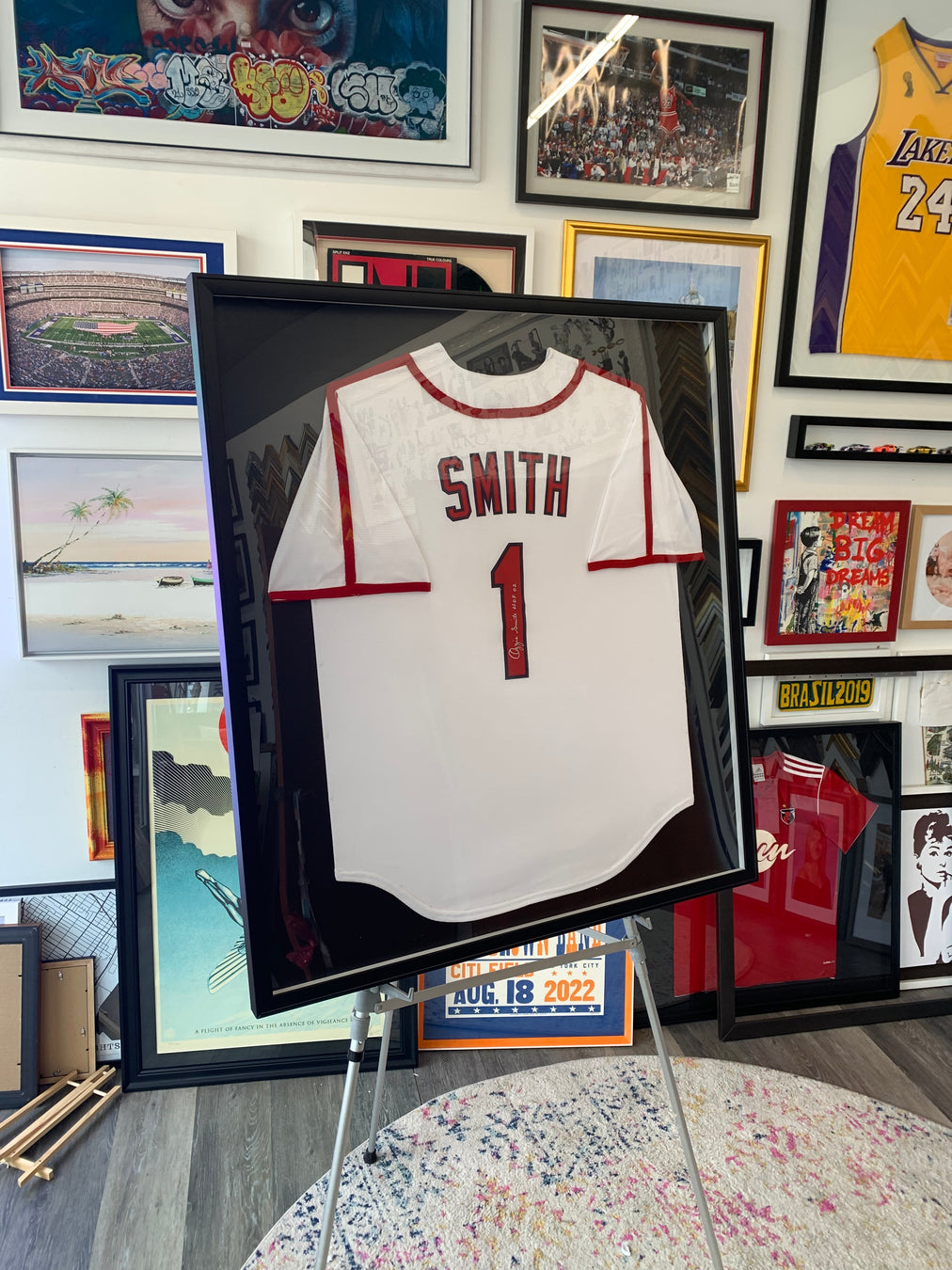 Custom shadow box garment framing with matting and background, Bergen County NJ