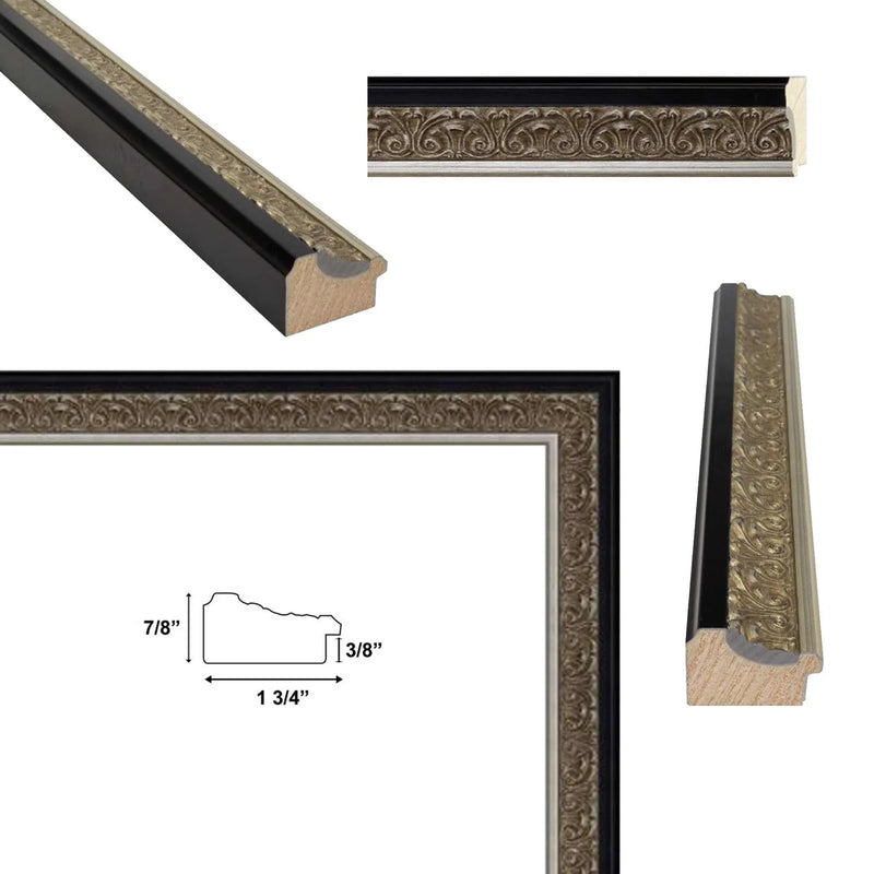 40x40 Frame Floral Antique Silver With Black Lip Picture Frame