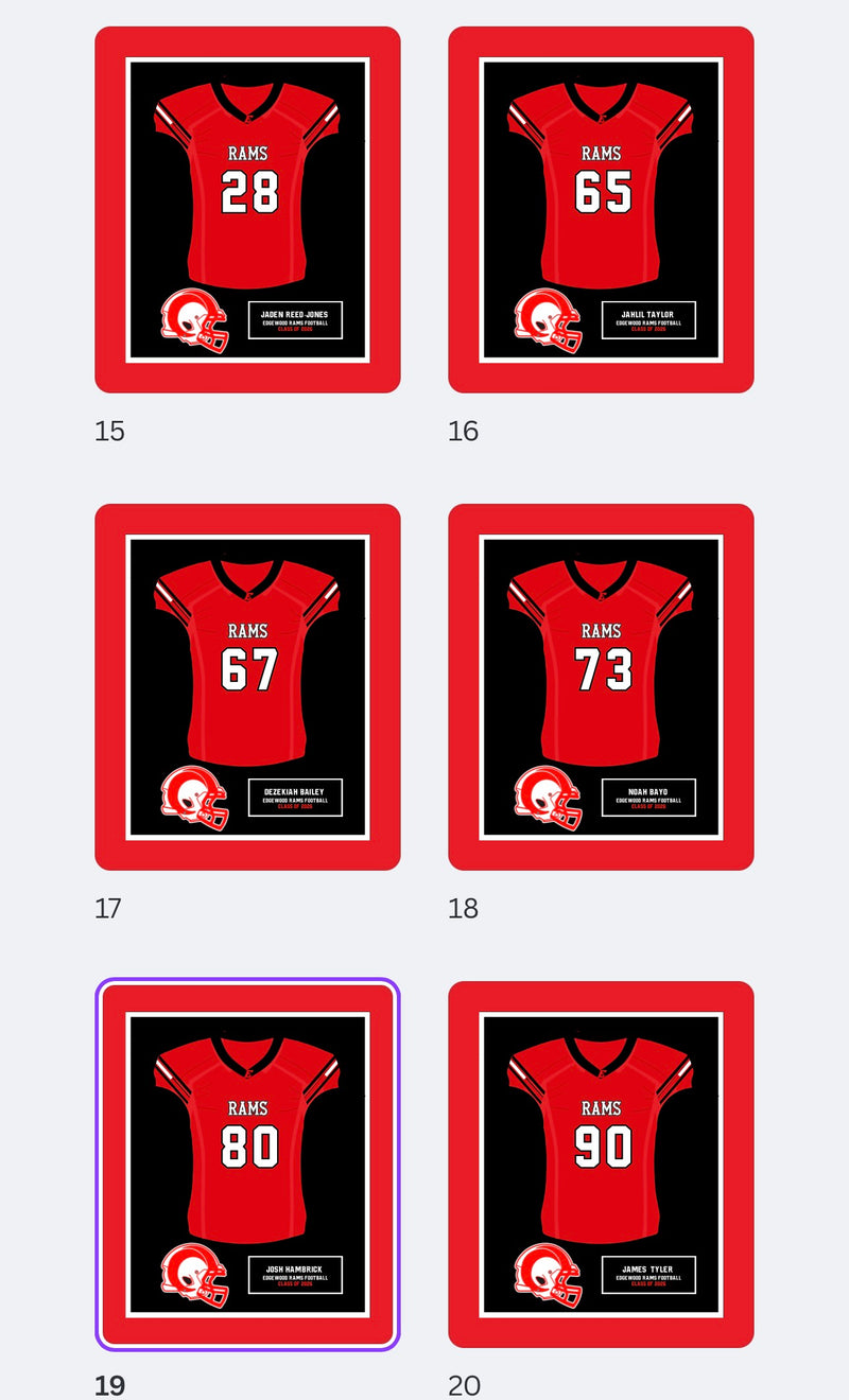 20 frames Edgewood Rams Football Class of 2026
