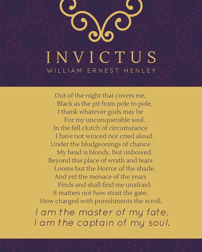 Framed William Ernest Invictus Poem - Elegant Wall Art Print