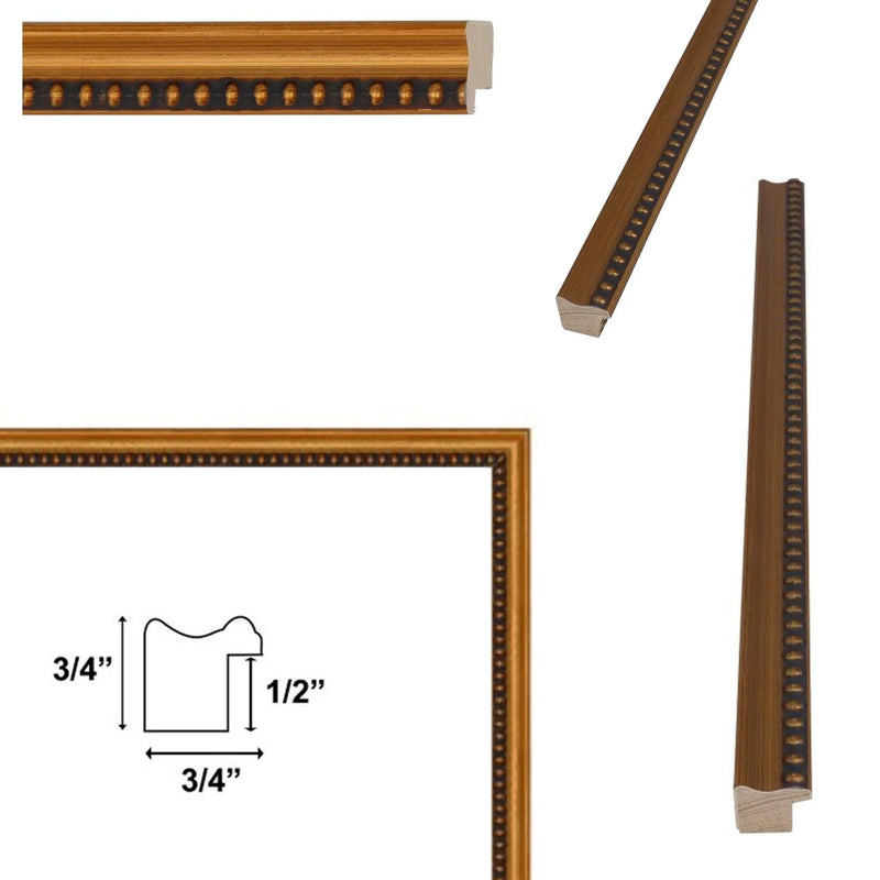 40x40 Frame Narrow Bead Antique Gold Picture Frame