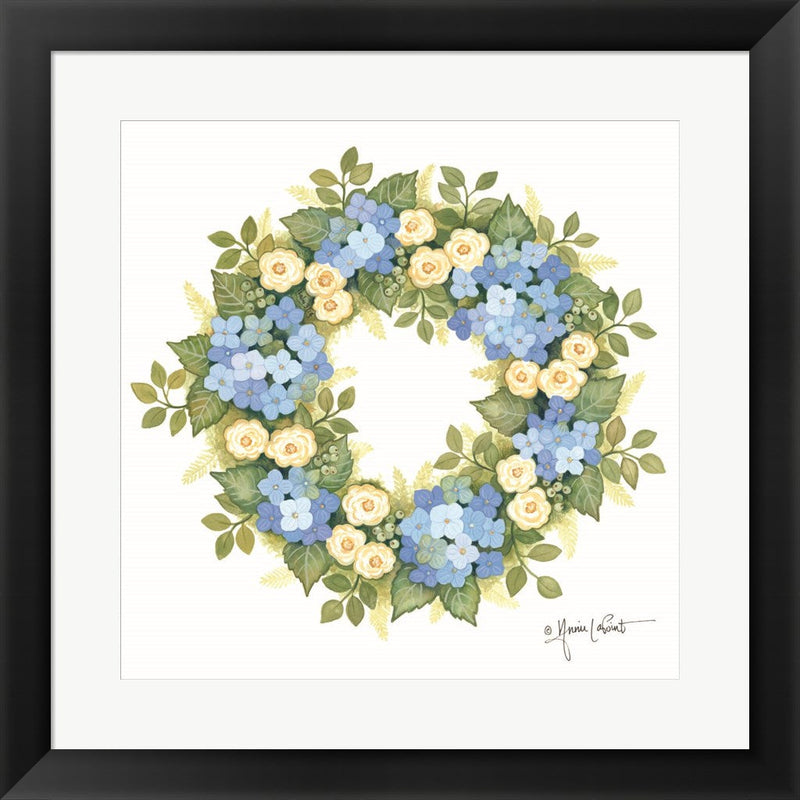 Hydrangeas in Bloom Wreath by Annie Lapoint, Framed Art