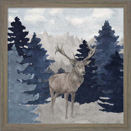 Blue Cliff Mountains scene II-Deer by Tara Reed, Framed Art