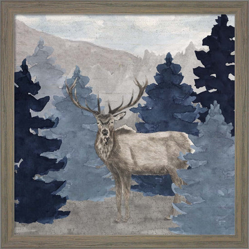 Blue Cliff Mountains scene III-Elk by Tara Reed, Framed Art