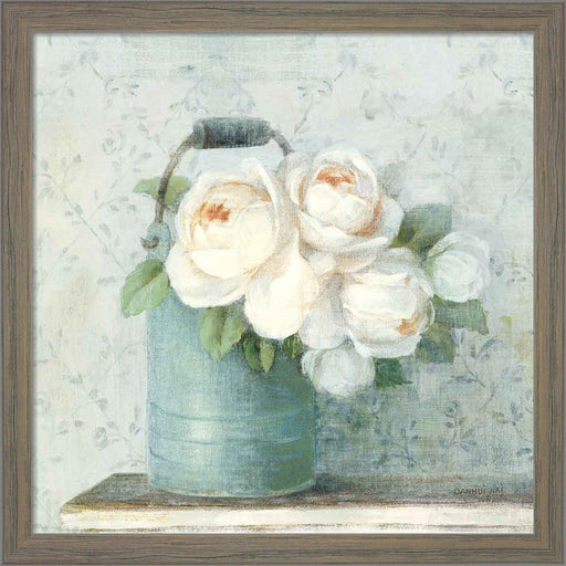 June Roses I White Blue Crop by Danhui Nai, Framed Art
