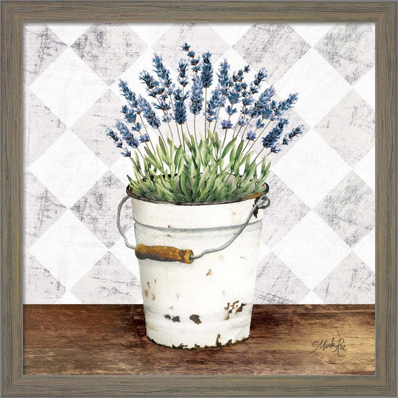 Purple Flowers Metal Bucket by Marla Rae, Framed Art