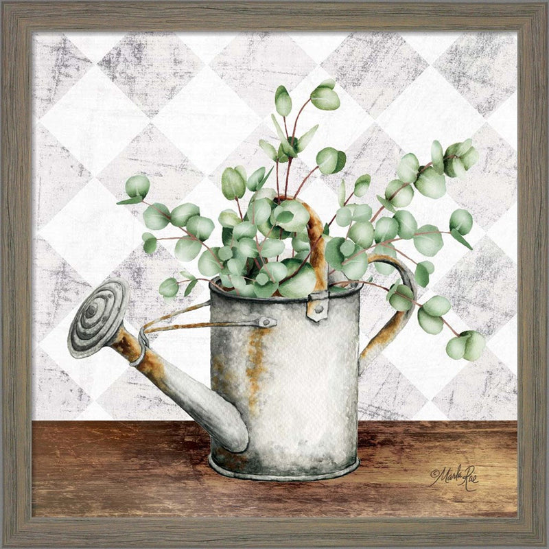 Eucalyptus White Watering Can by Marla Rae, Framed Art