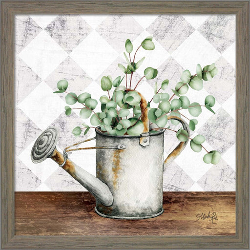 Eucalyptus White Watering Can by Marla Rae, Framed Art
