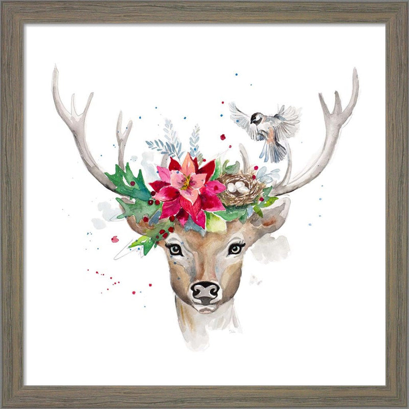 Woodland Deer with Bird by Patricia Pinto, Framed Art