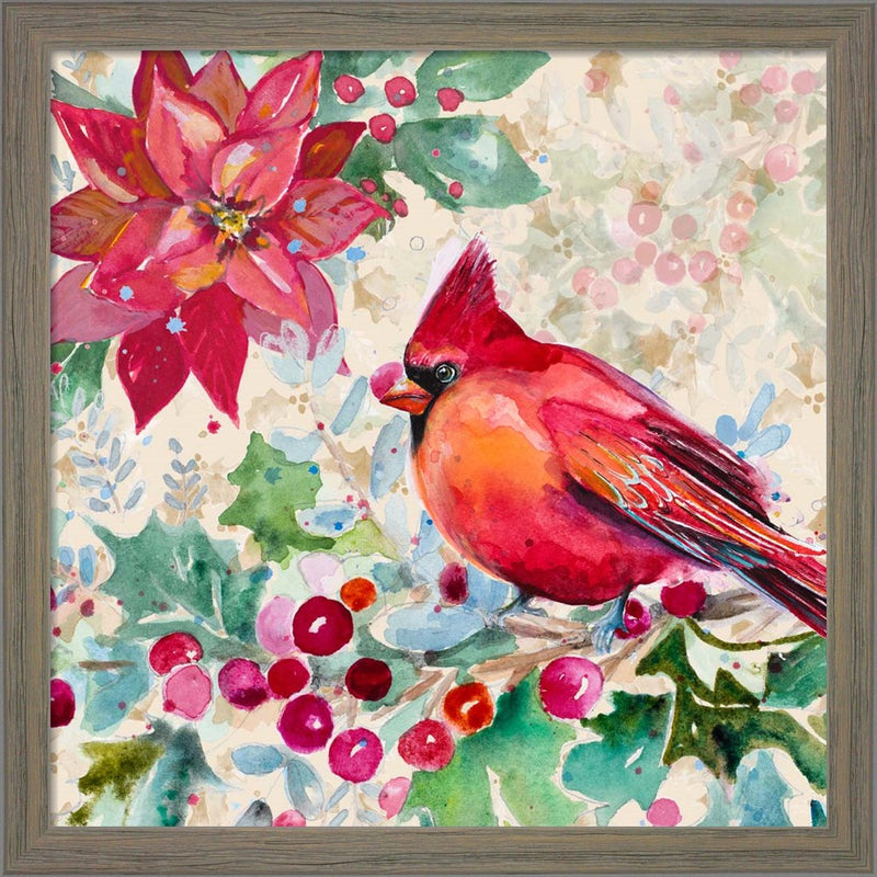 Holiday Poinsettia and Cardinal I by Patricia Pinto, Framed Art