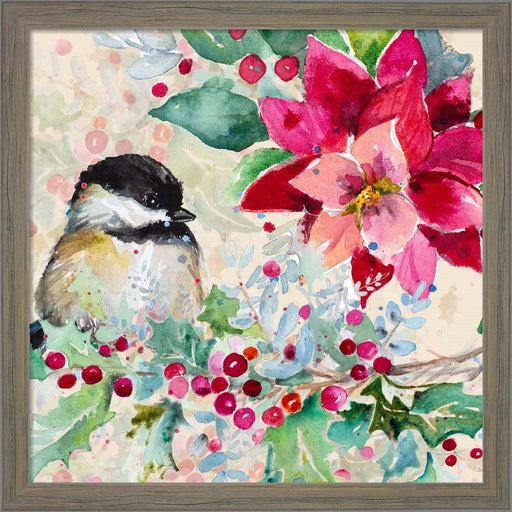 Holiday Poinsettia and Cardinal II by Patricia Pinto, Framed Art