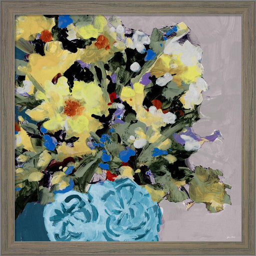 Yellow Daisies In Blue Vase by Jane Slivka, Framed Art