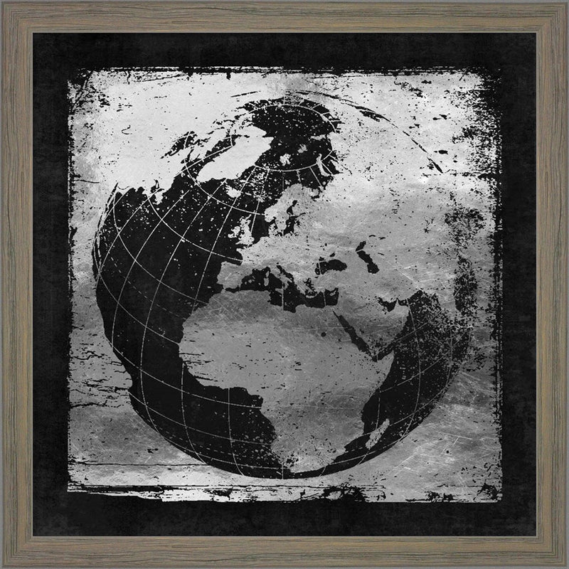 Silver Vintage Earth With Grid Lines by Tina Lavoie, Framed Art